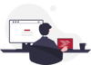 Illustration zeigt Mann vor einem Computerbildschirm und Laptop am Schreibtisch