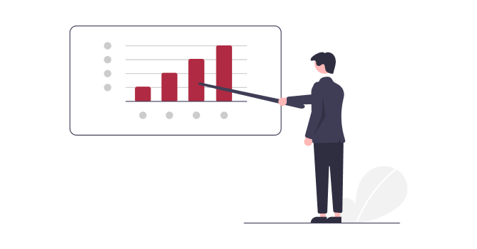 Illustration eines Mannes vor einem Diagramm