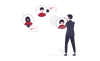 Illustration of a man in front of several digital chats