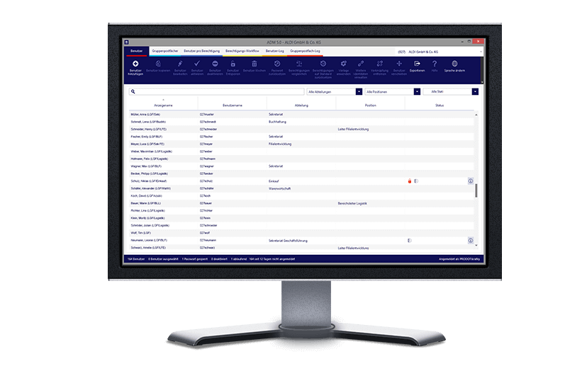 ALDI SÜD Benutzerverwaltung auf einem Monitor