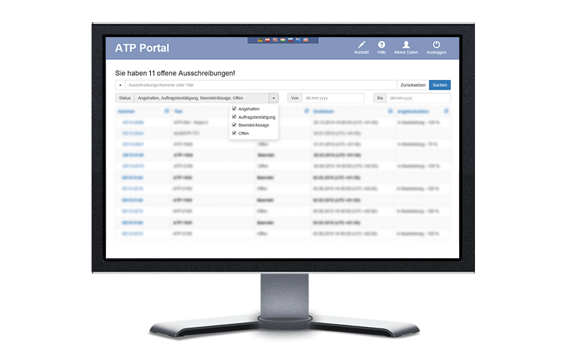 Monitor mit der ALDI SÜD Tendering Platform von prodot