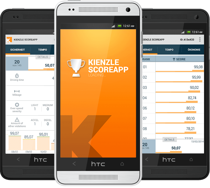 Drei Smartphones mit der Kienzle Scoring App von prodot