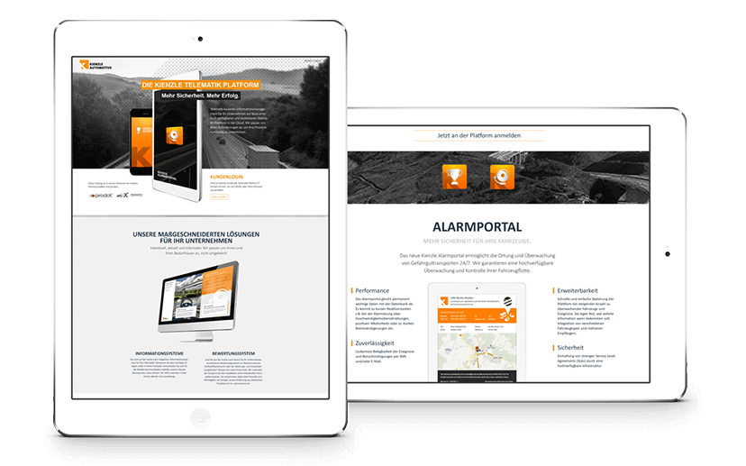 Zwei Monitore mit der Telematik Plattform von prodot