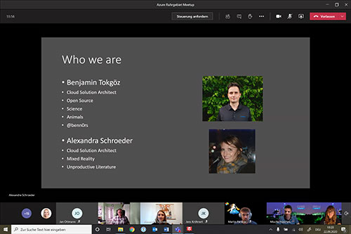 Ein Bild von den Speakern des Azure Ruhrgebiet Meetups im September 2020.