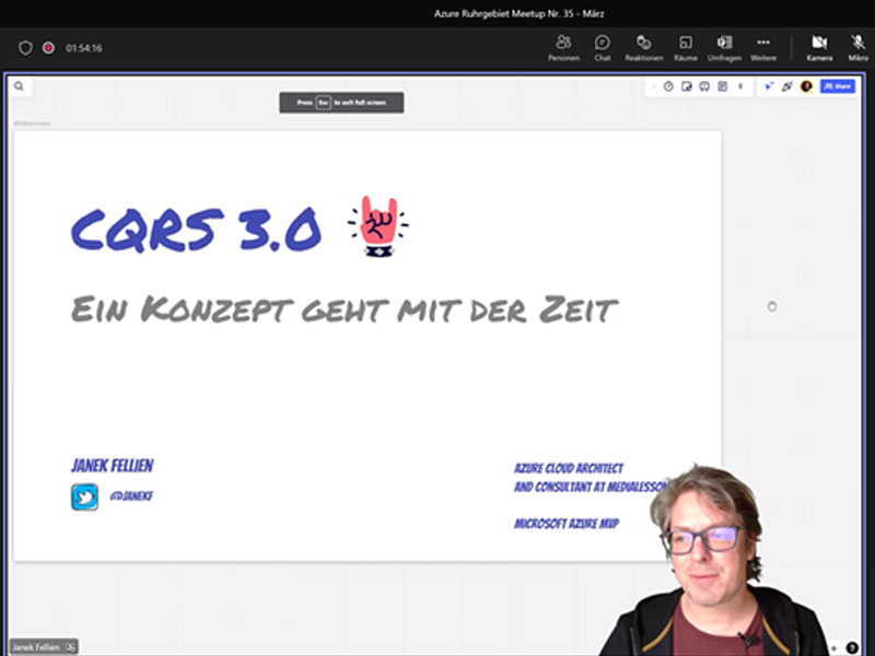 Speaker der Session über CQRS 3.0 Hosting in der Azure Cloud